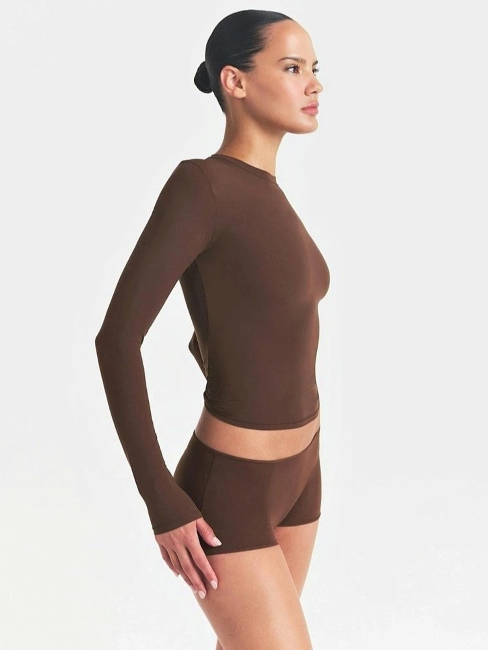 SKIMS Fits Everybody Long Sleeve Shirt Cocoa XS NWT - Picture 3 of 9